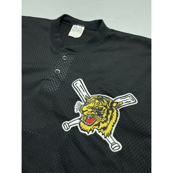 Vintage Don Alleson Athletic Black Baseball 2 Button Jersey Tiger Logo Mesh XL - Picture 2 of 9
